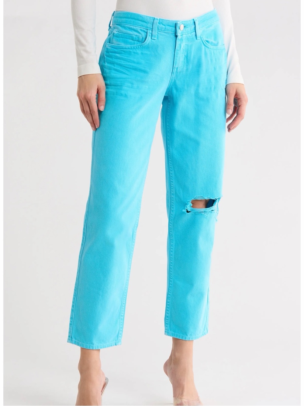 NWOT-L'AGENCE Nevia Slouchy Straight Aqua Distressed Jeans Size-27